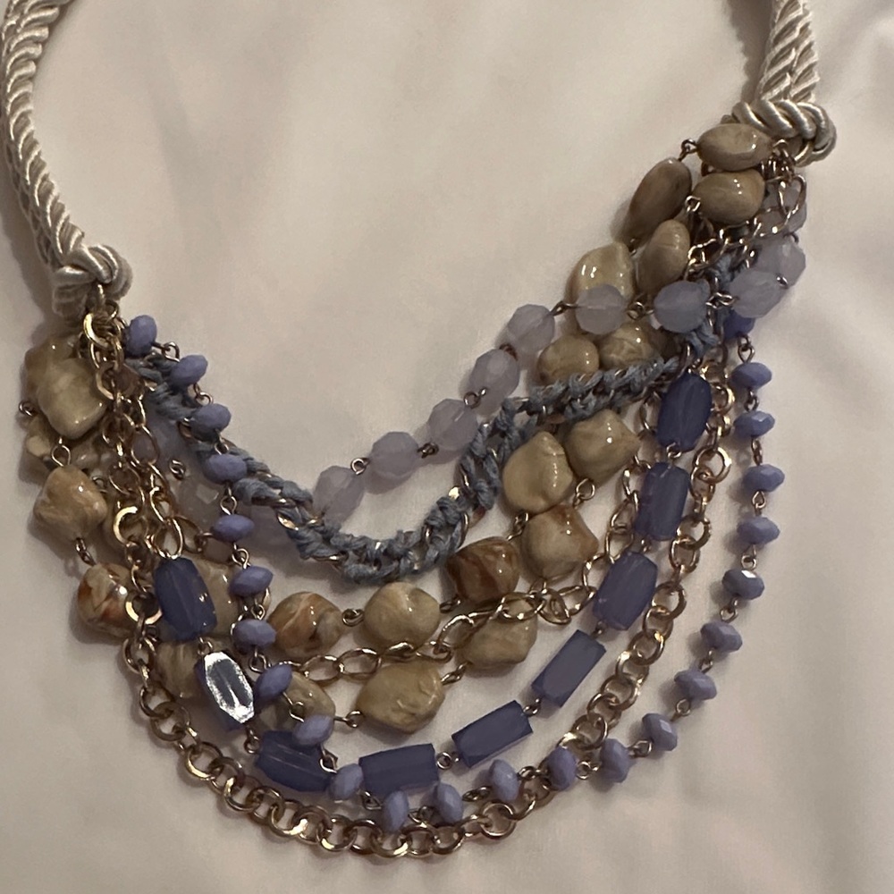 Chico’s Elegant Multi-Strand Necklace with Blue & Gold Accents 22 Inches Long - Picture 2 of 2